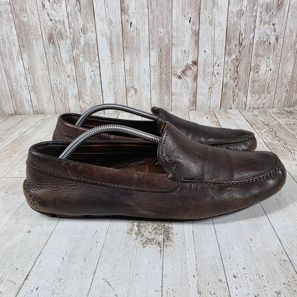 Prada Mens Brown Leather Driving Loafers Slip On Designer Moccasins Italy